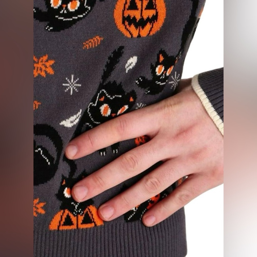 Black Cat and Jack-o’-lantern Halloween Sweater NWOT Large - Picture 3 of 10